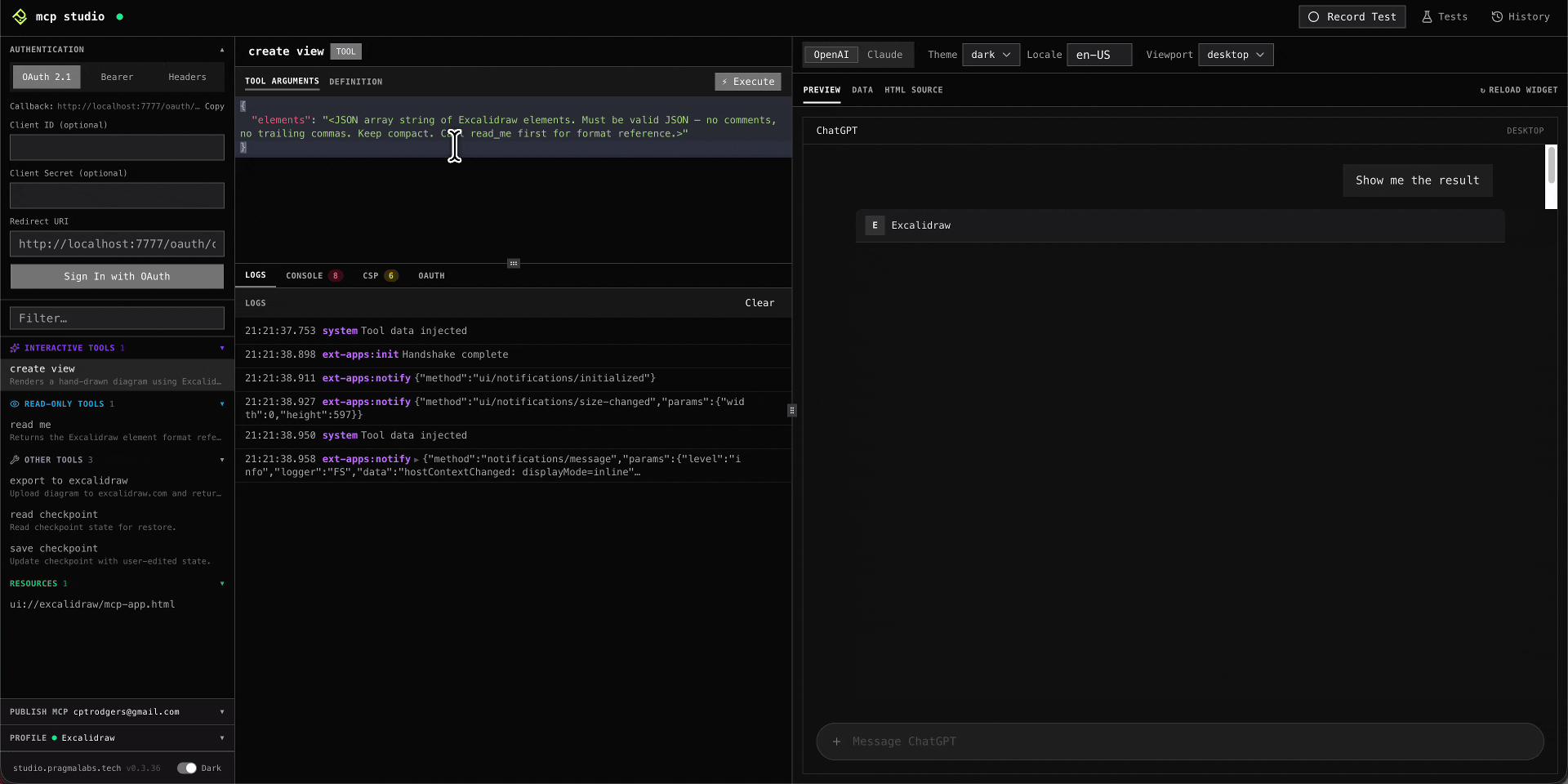 Calling a tool in MCP Studio