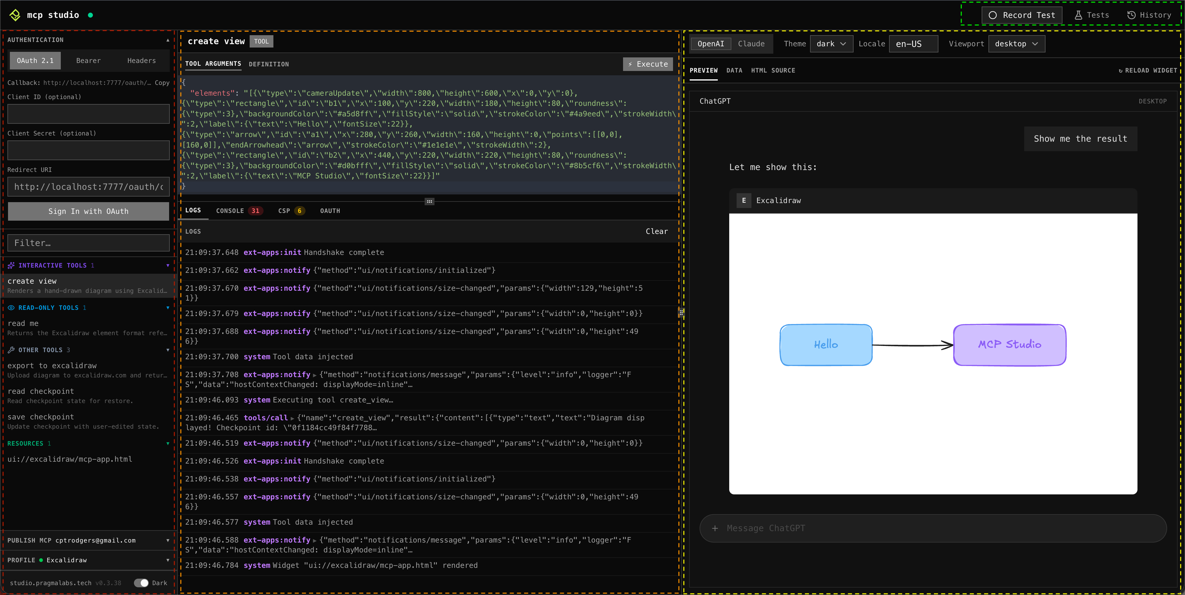 MCP Studio interface overview