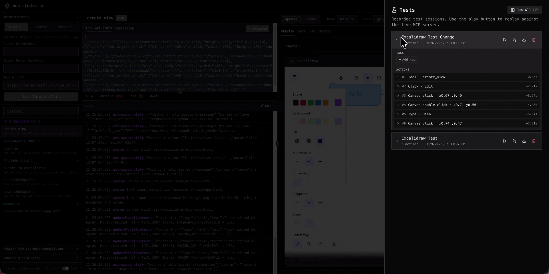 Step-by-step test replay in MCP Studio