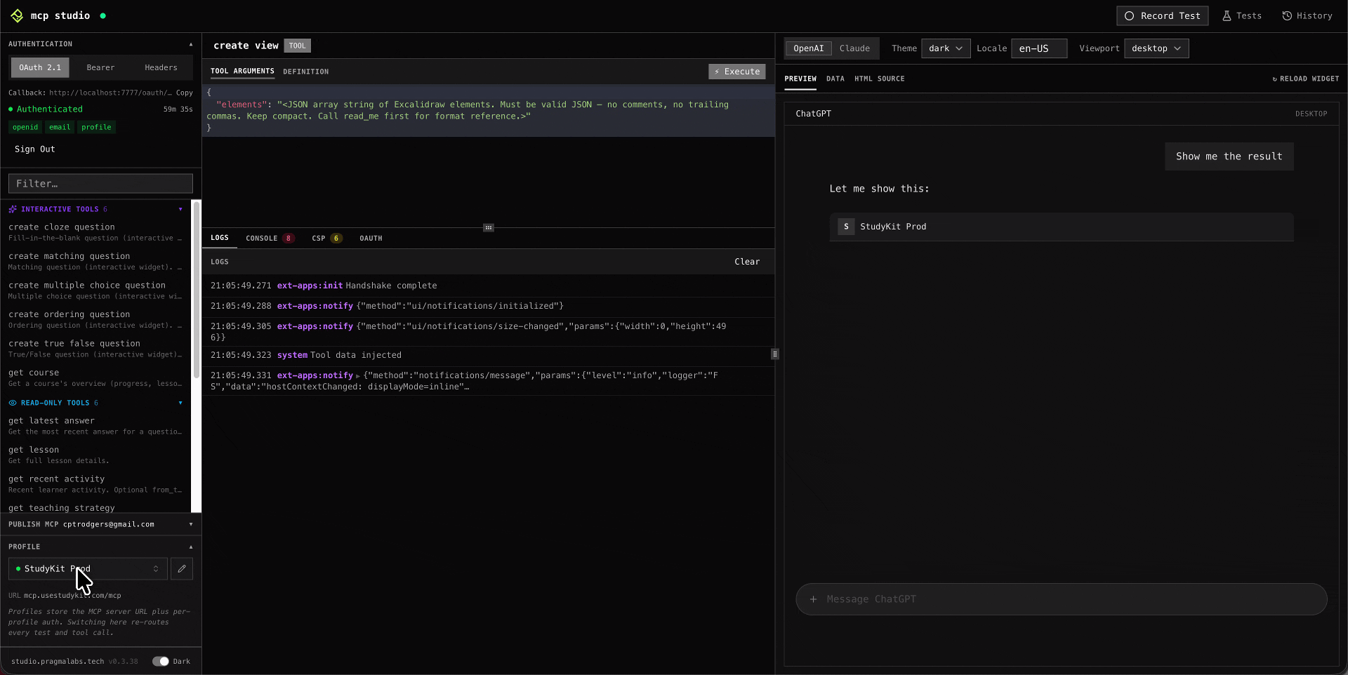Switching profiles in MCP Studio