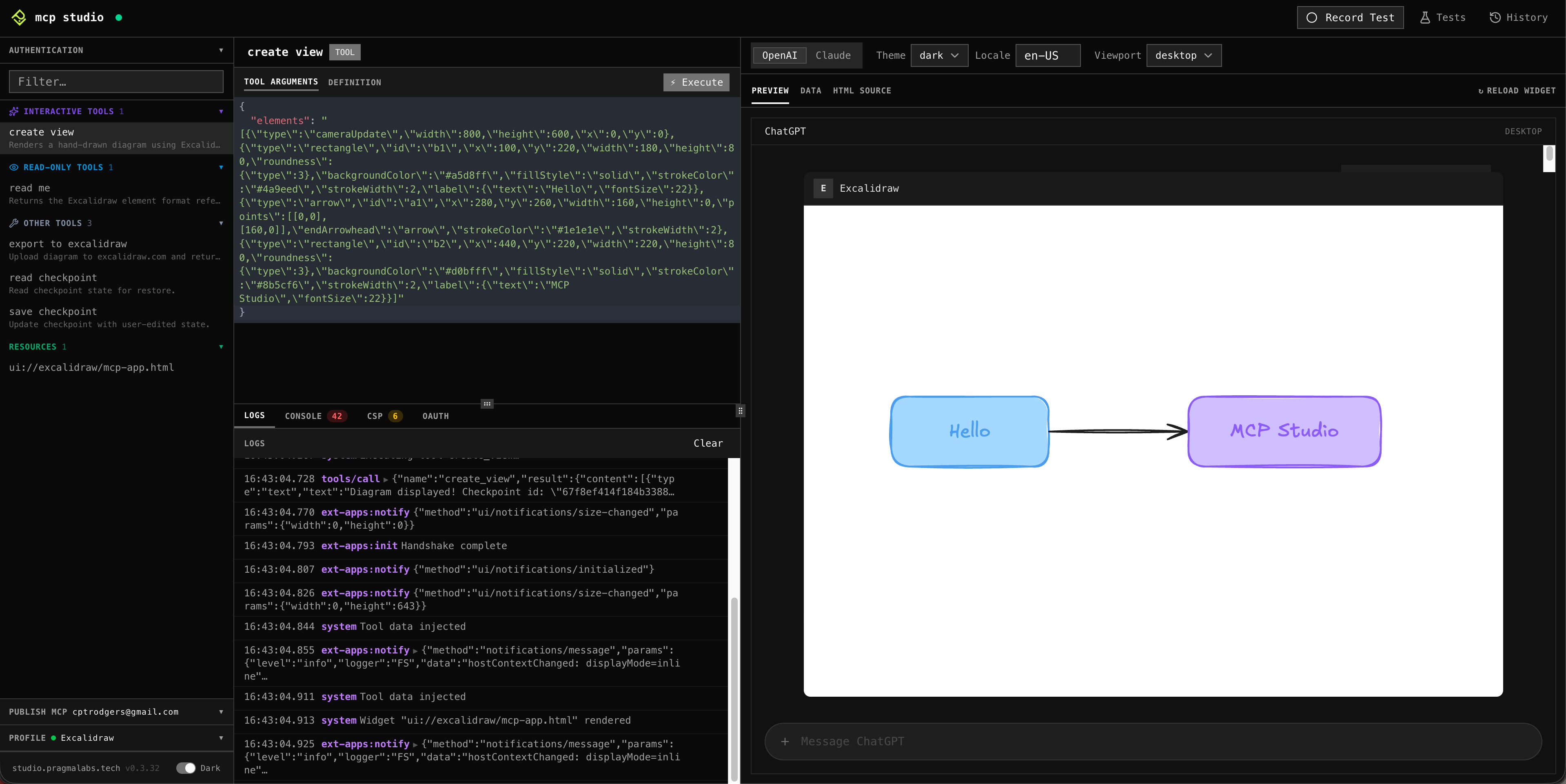 MCP Studio interface